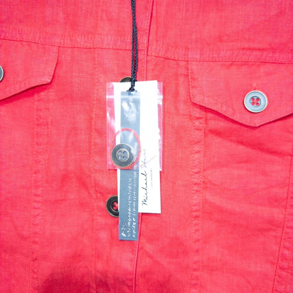 Michael Stars Red Linen Button Down Jean Jacket Small NWT - Picture 5 of 10